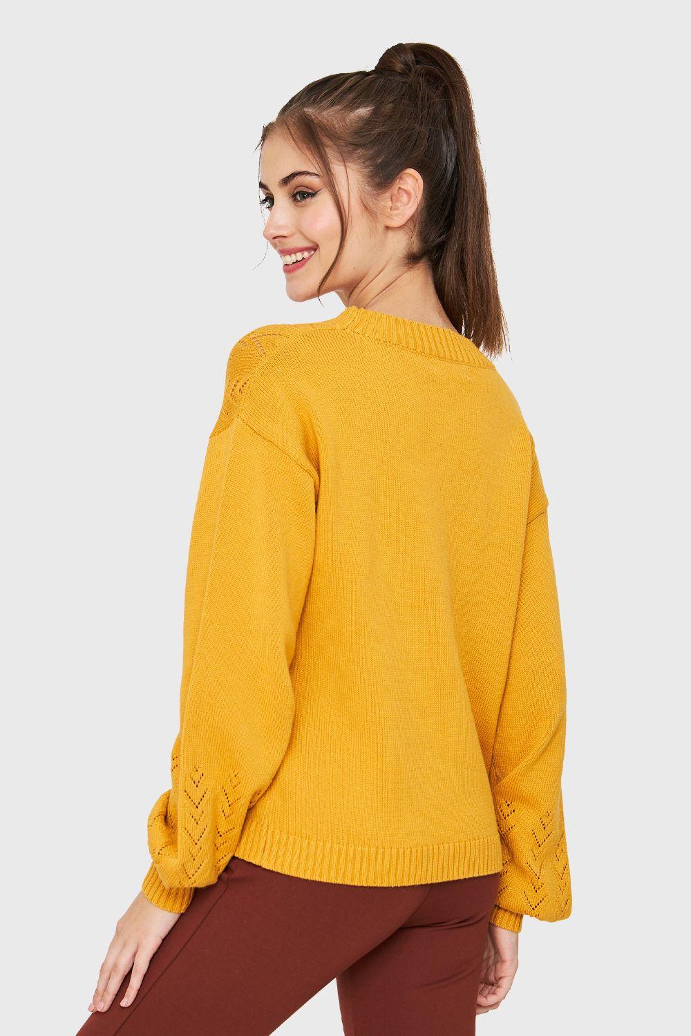 Sweater Tipo Hilo Manga Globo Amarillo Nicopoly-3