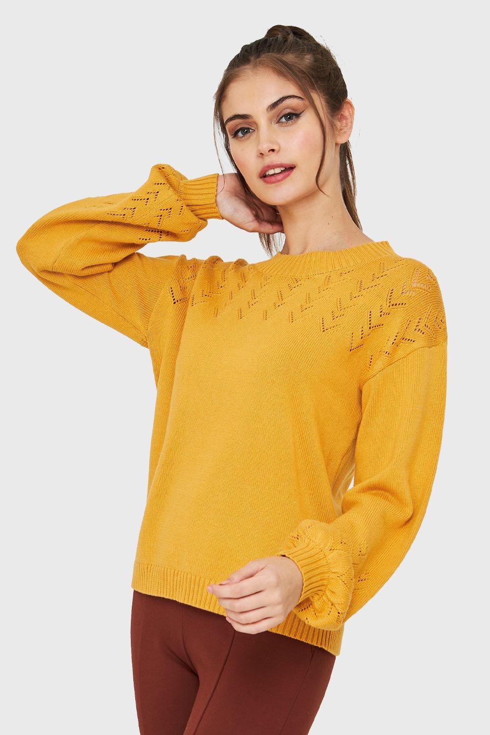 Sweater Tipo Hilo Manga Globo Amarillo Nicopoly-2