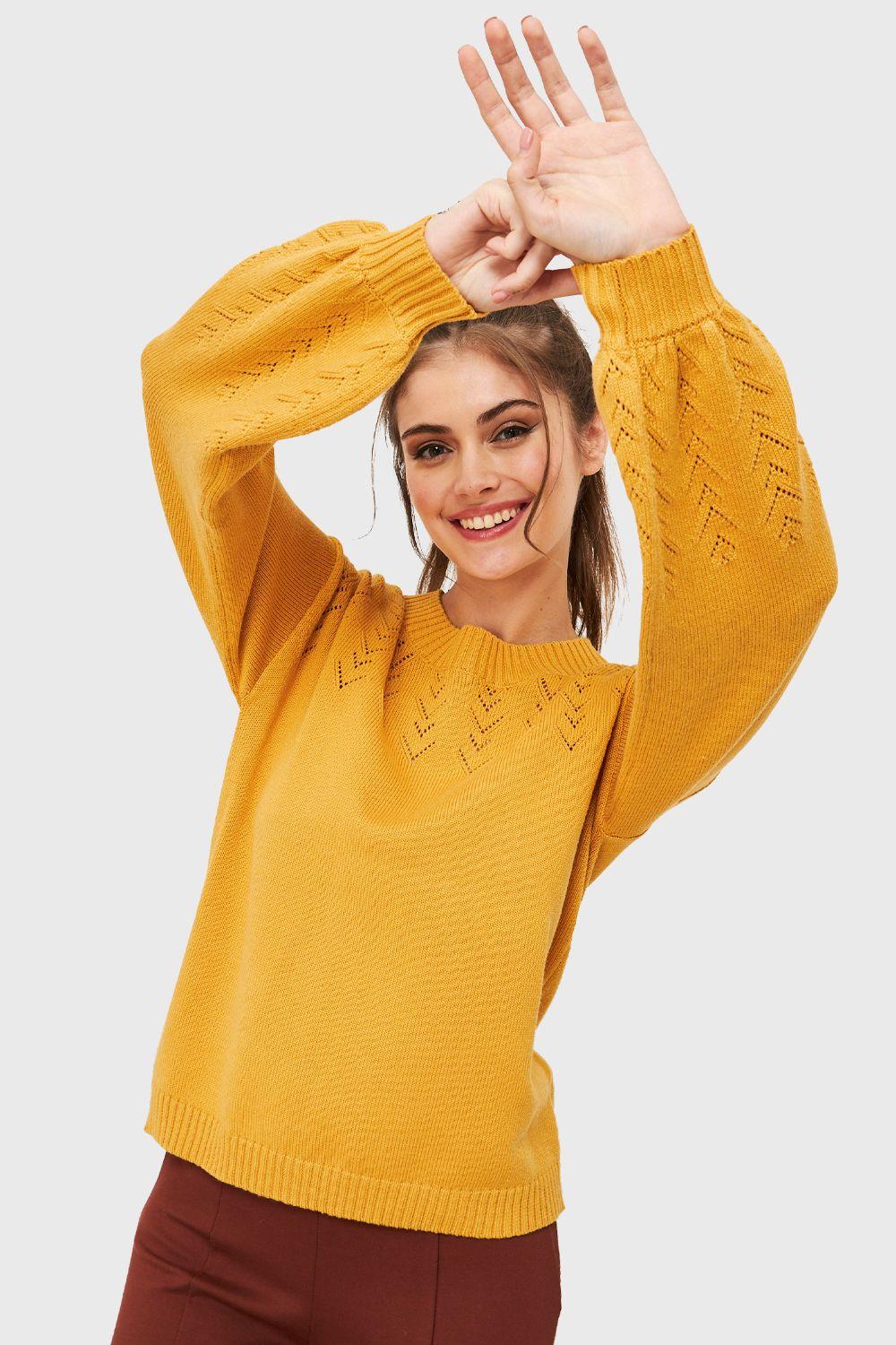 Sweater Tipo Hilo Manga Globo Amarillo Nicopoly-4