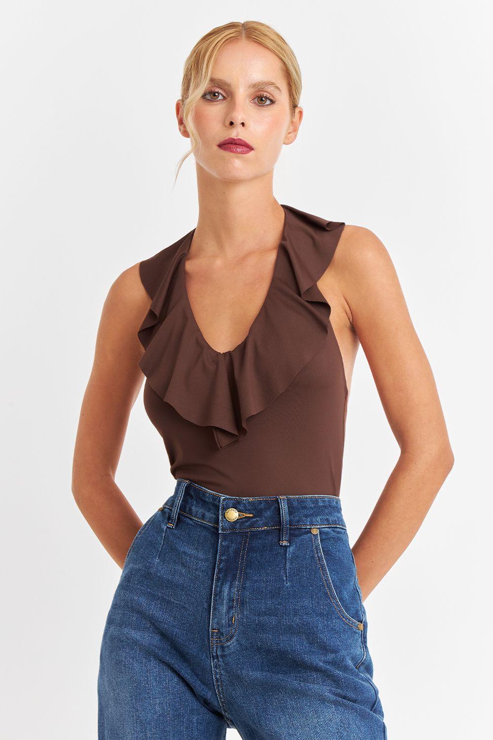 Body Escote Volantes Café Nicopoly-0