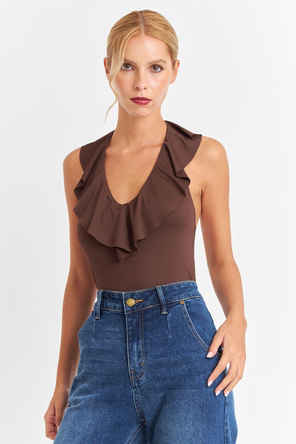 Body Escote Volantes Café Nicopoly-4