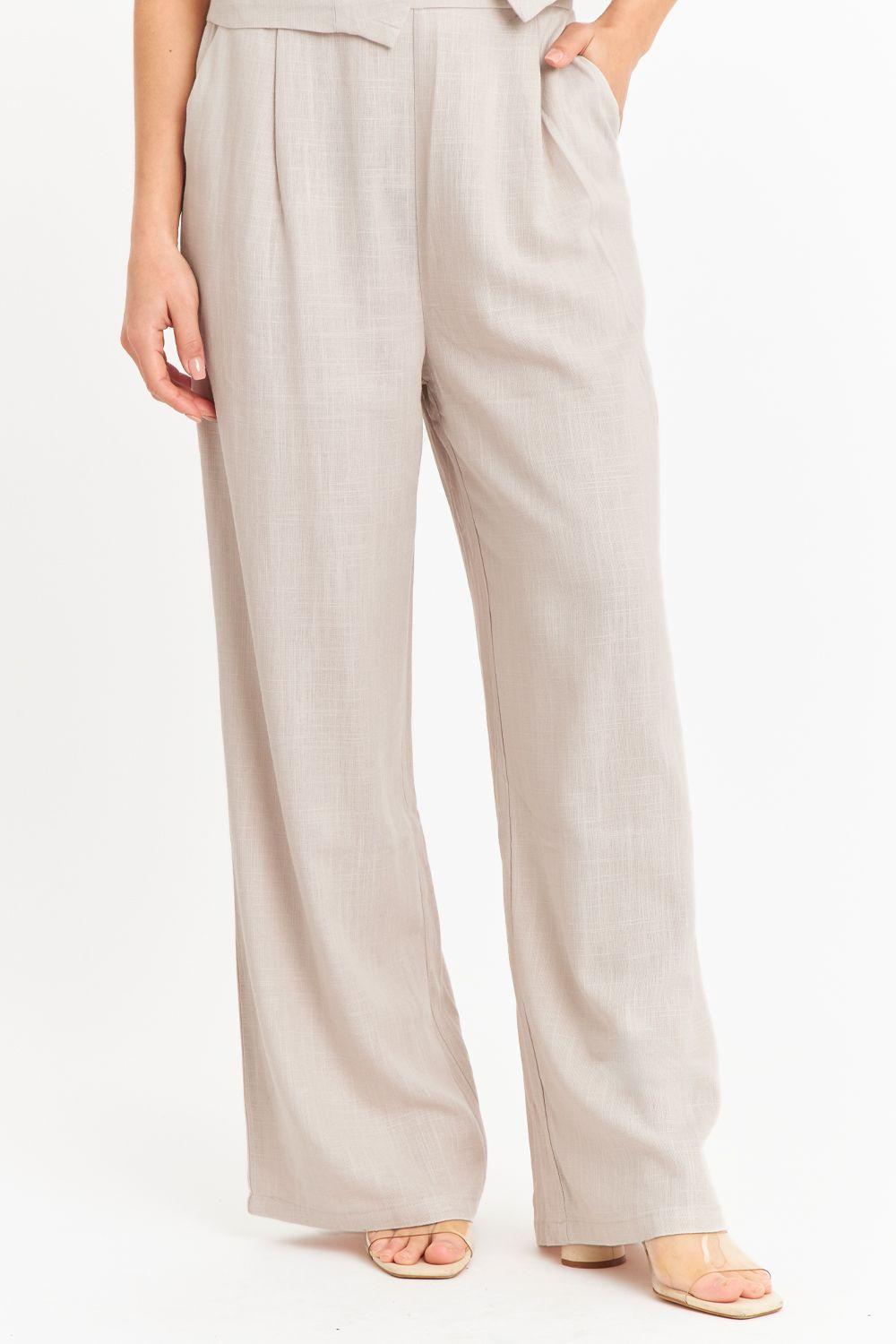 Pantalón Mezcla Lino Khaki Nicopoly-4