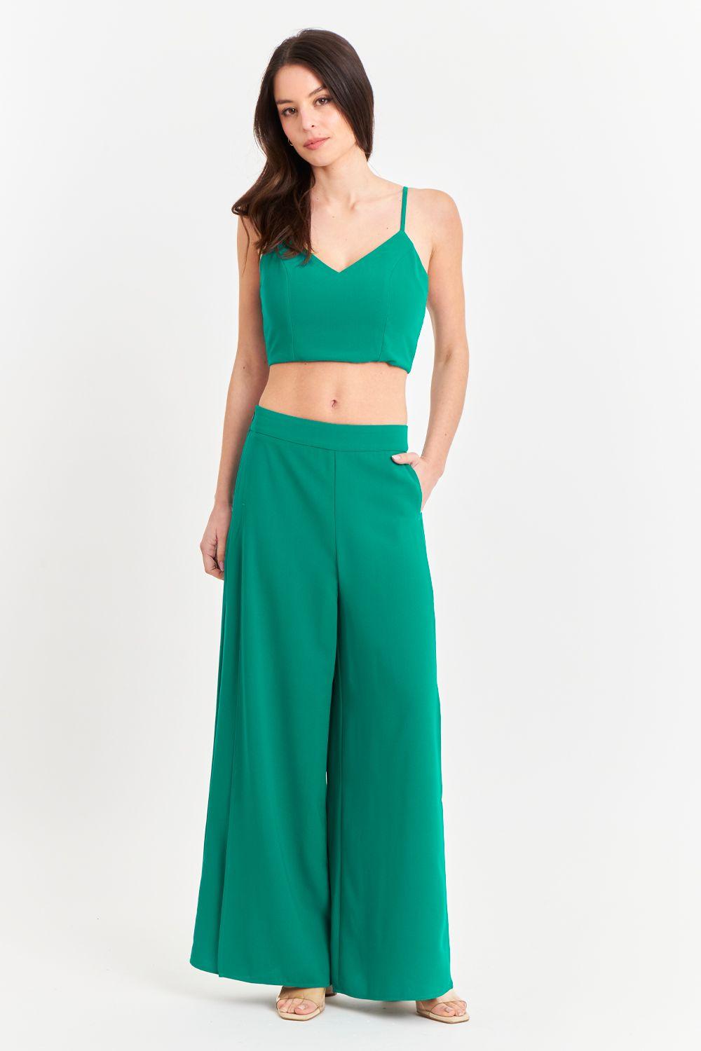 Pantalón Palazzo Tajos Verde Nicopoly-1
