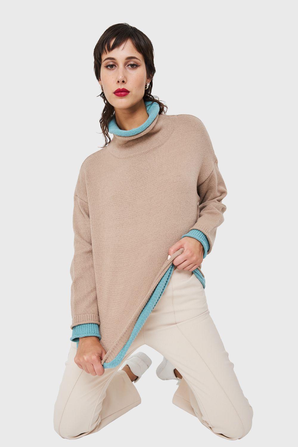Sweater Holgado Efecto Doble Prenda Khaki Nicopoly-0