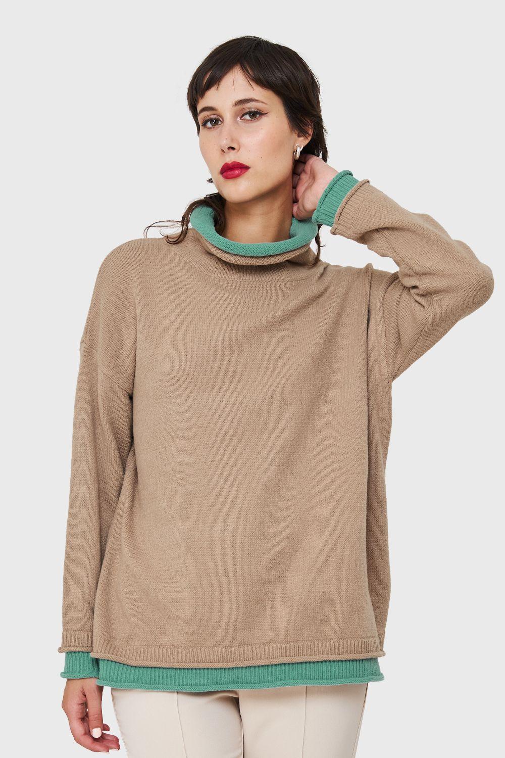 Sweater Holgado Efecto Doble Prenda Khaki Nicopoly-4