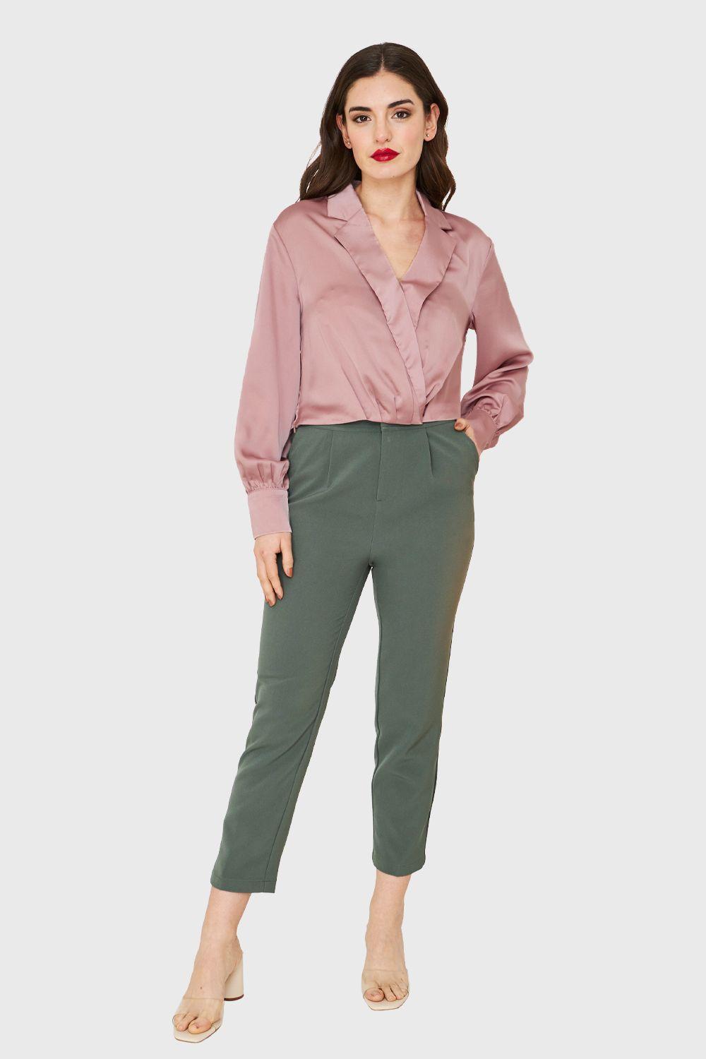Blusa Crop Cruzada Tipo Satín Palo Rosa Nicopoly-1
