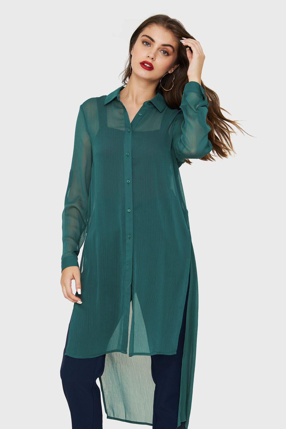 Blusa Larga Transparente Verde Nicopoly-0