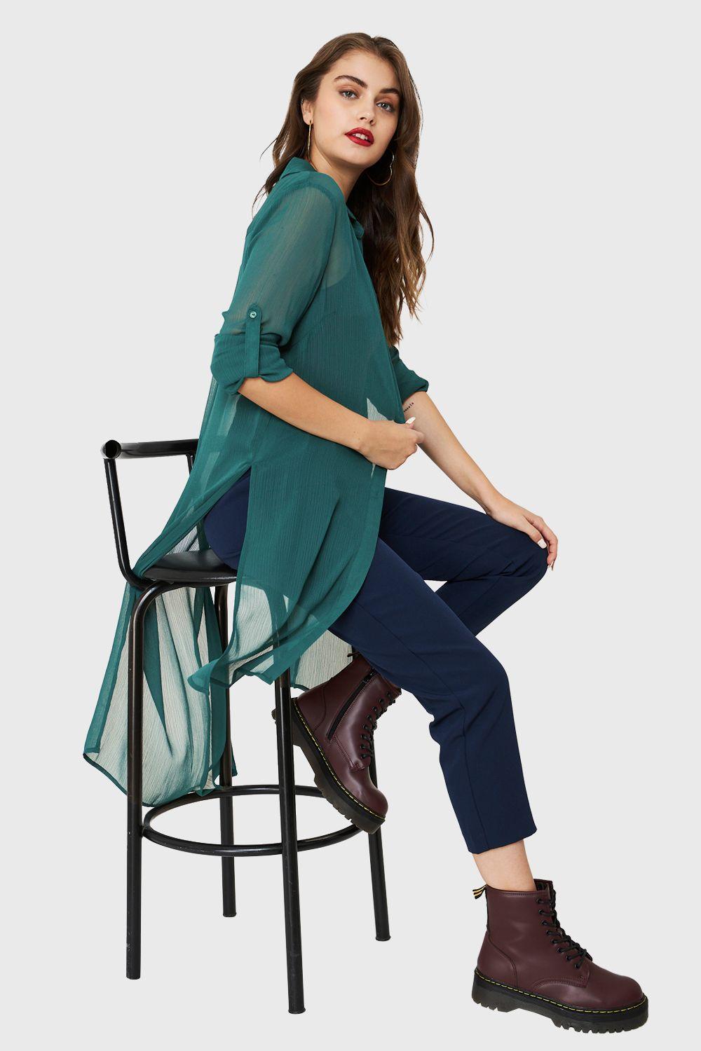 Blusa Larga Transparente Verde Nicopoly-4