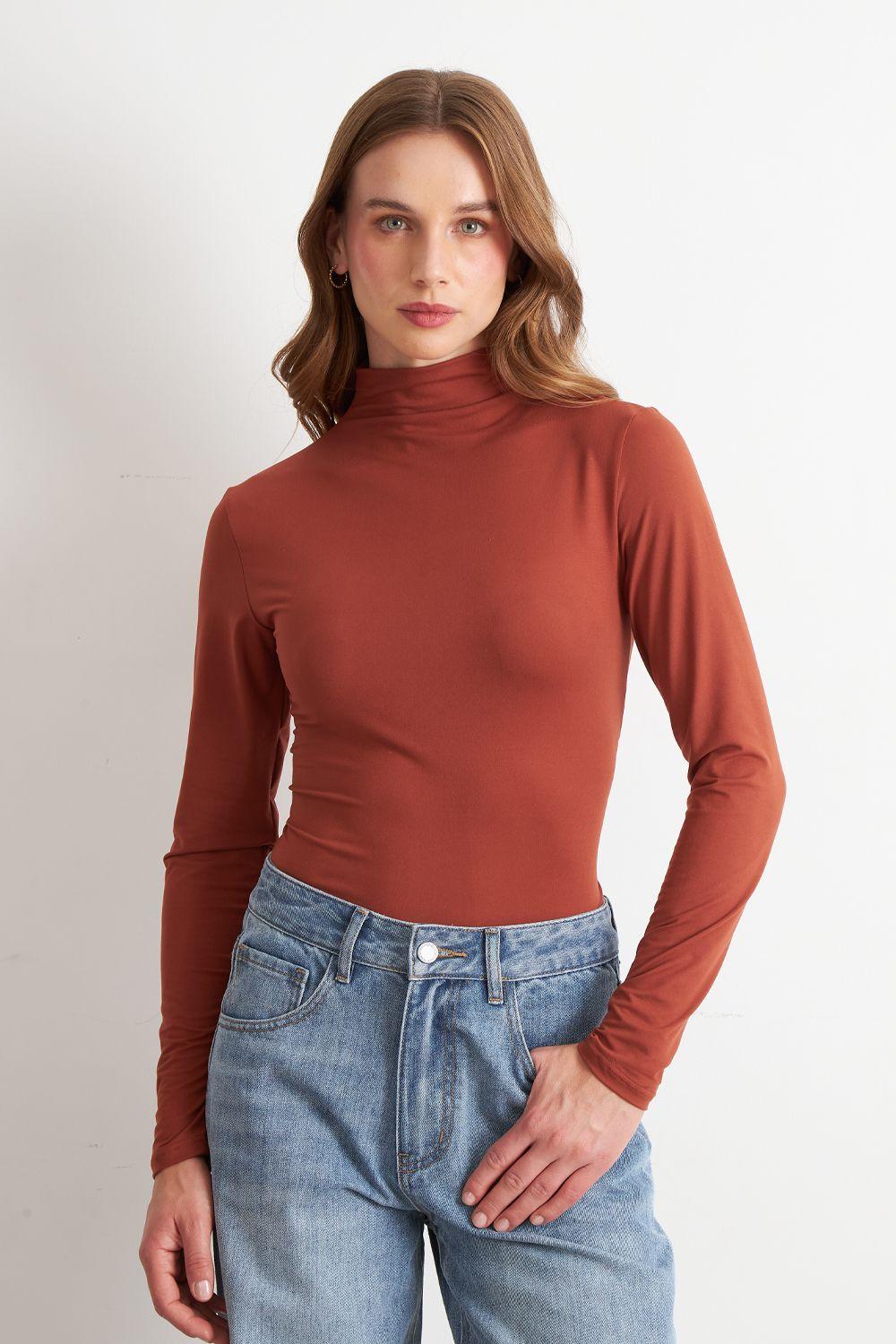 Polera Manga Larga Cuello Alto Óxido Nicopoly-4