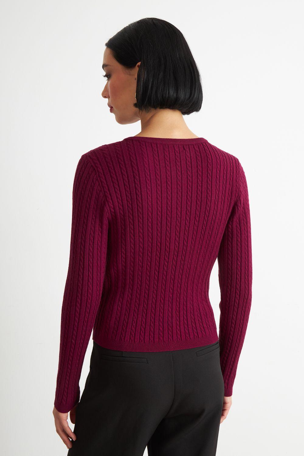 Cárdigan Trenzado Cuello Redondo Burdeo Nicopoly-3