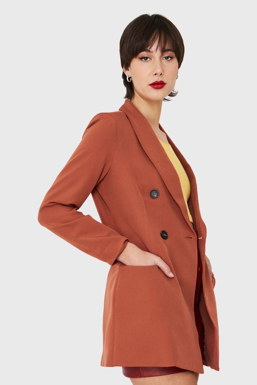 Blazer Largo Cuatro Botones Óxido Nicopoly-2