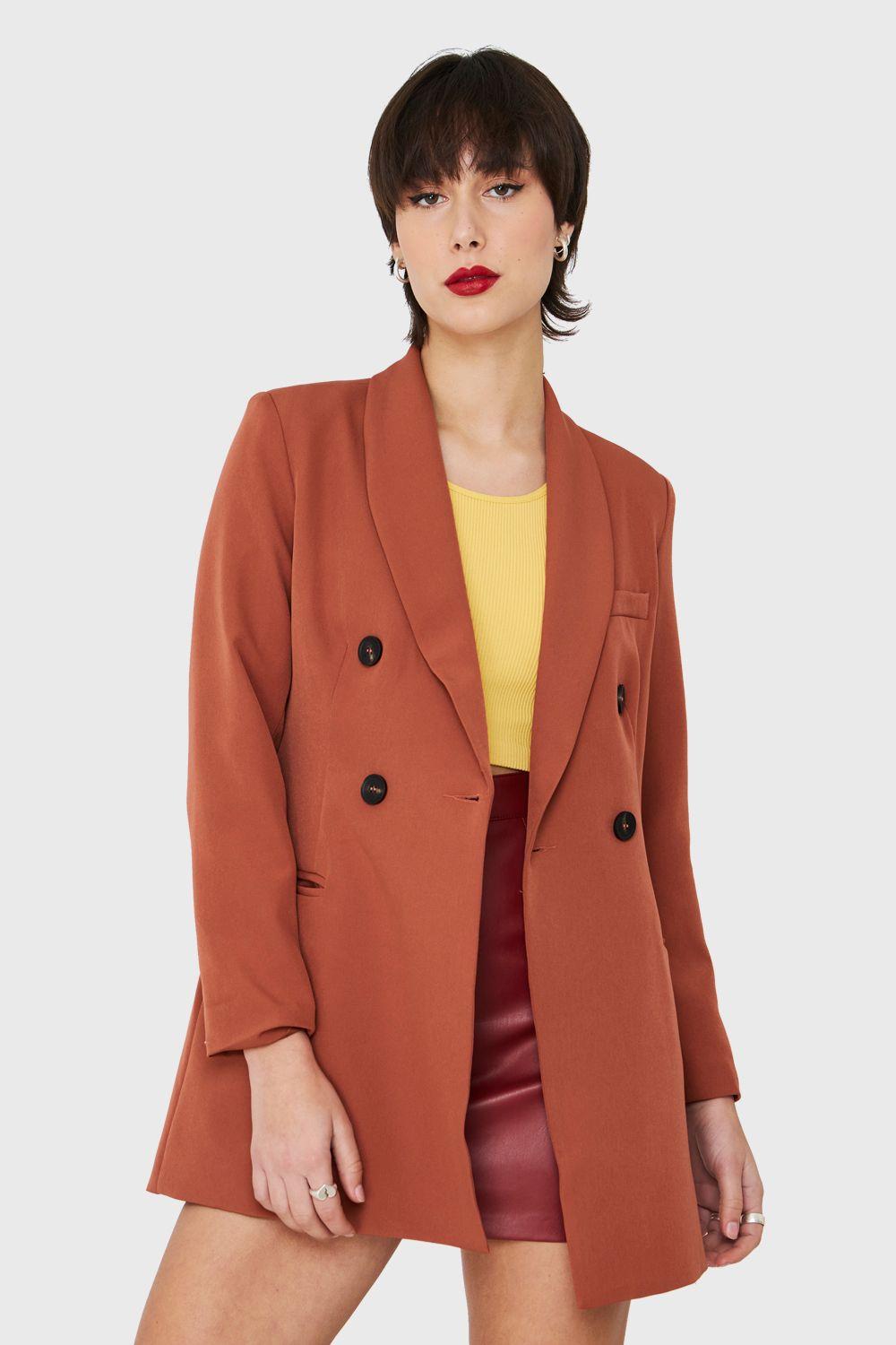 Blazer Largo Cuatro Botones Óxido Nicopoly-0