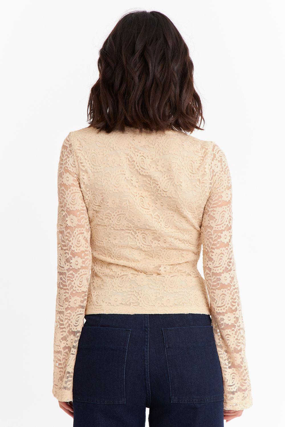 Polera Encaje Escote Nudo Beige Nicopoly-3