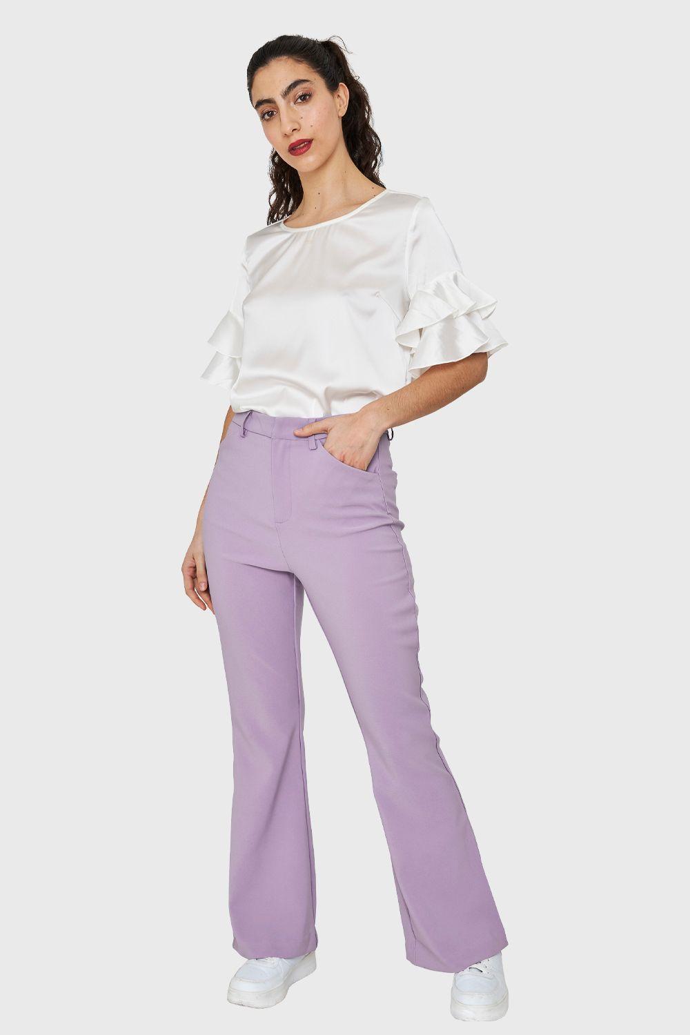 Pantalón Flare Elasticado Lila Nicopoly-1