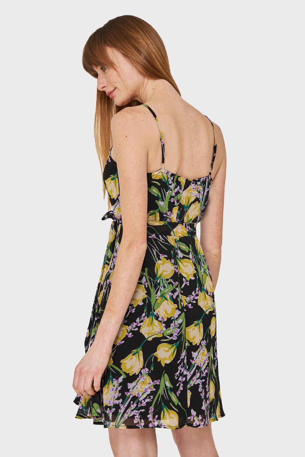 Vestido Corte Tulipán Floreado Negro Nicopoly-3