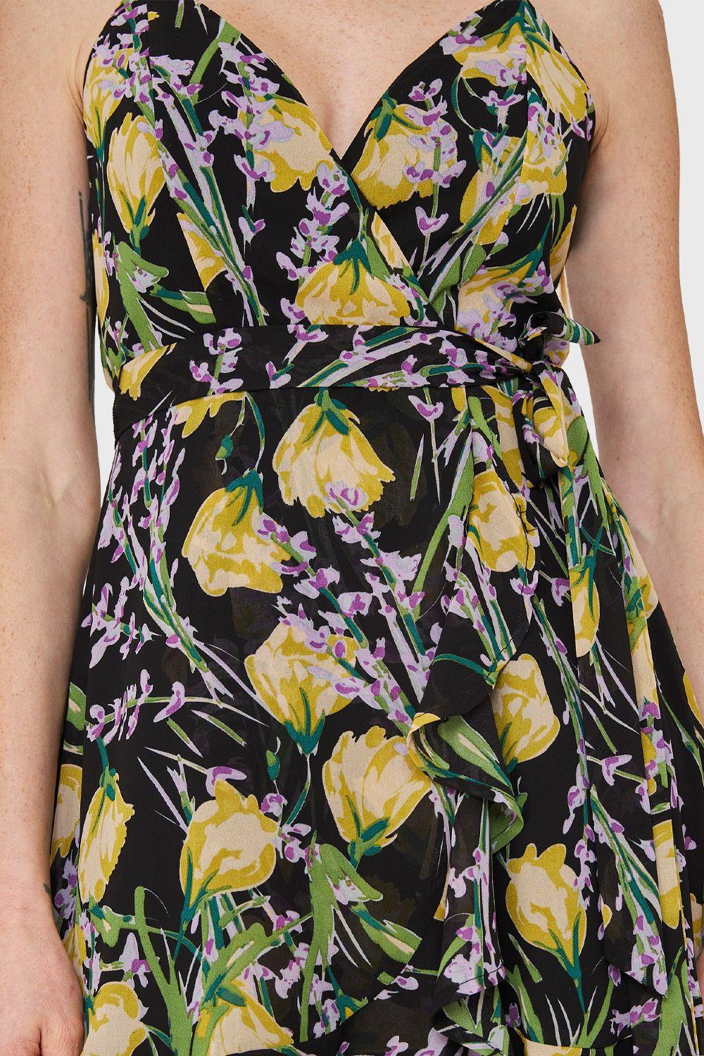 Vestido Corte Tulipán Floreado Negro Nicopoly-5