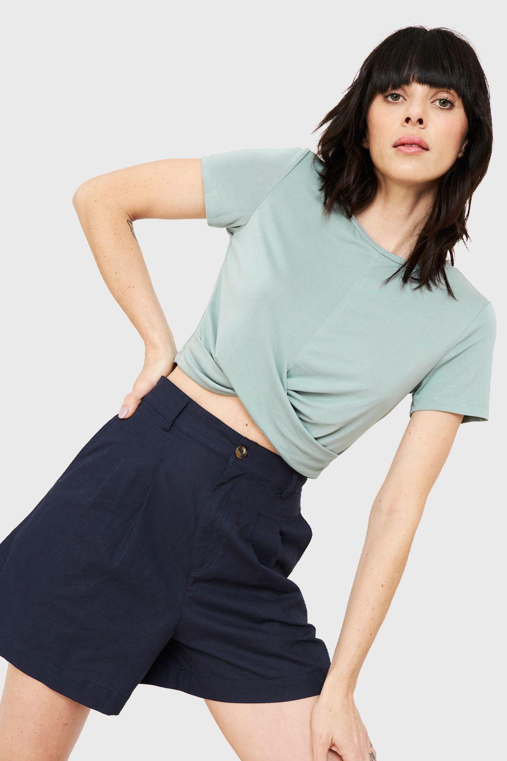 Polera Crop Nudo Verde Nicopoly-0