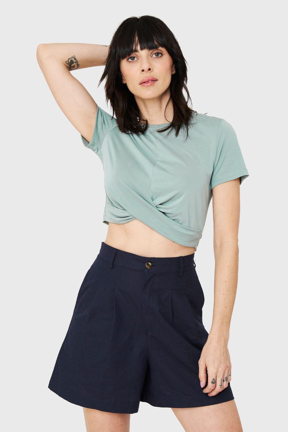Polera Crop Nudo Verde Nicopoly-4