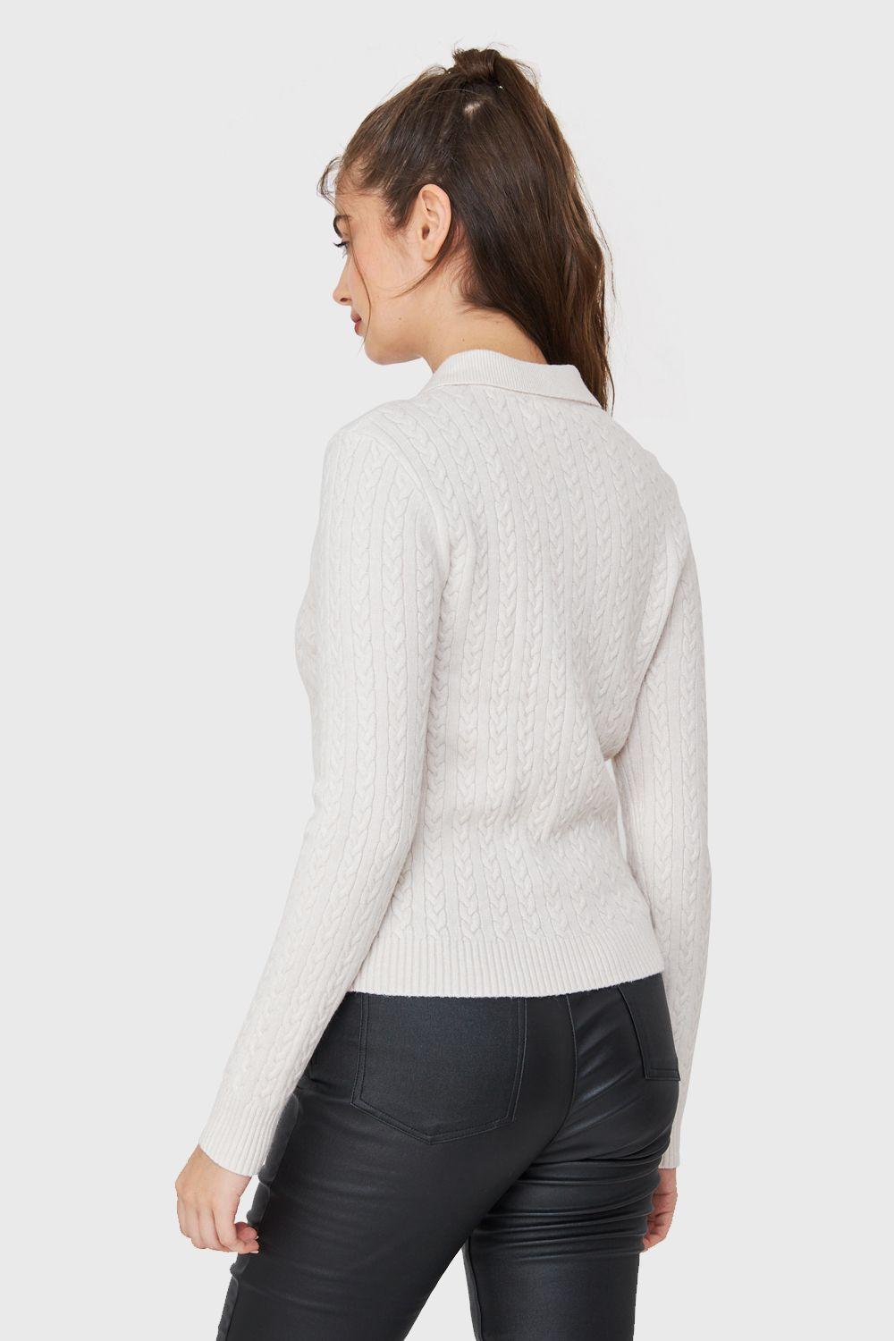 Sweater Cuello Camisero Cadenetas Blanco Invierno Nicopoly-3