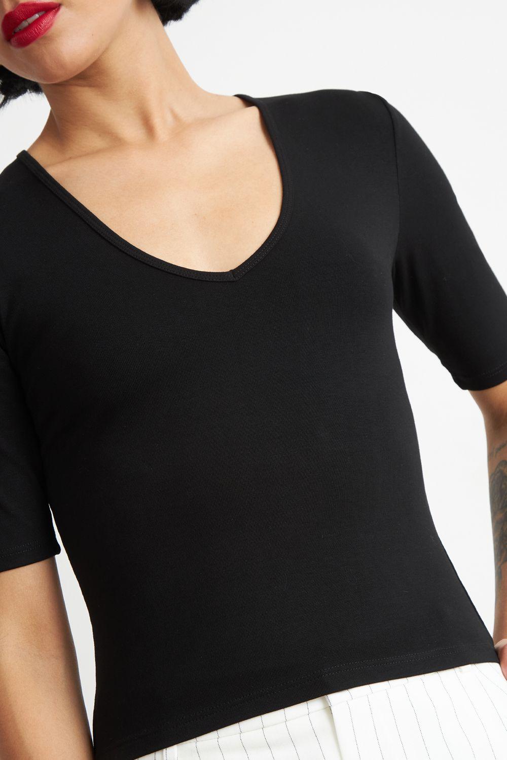 Polera Manga Corta Cuello Tipo U Negro Nicopoly-5