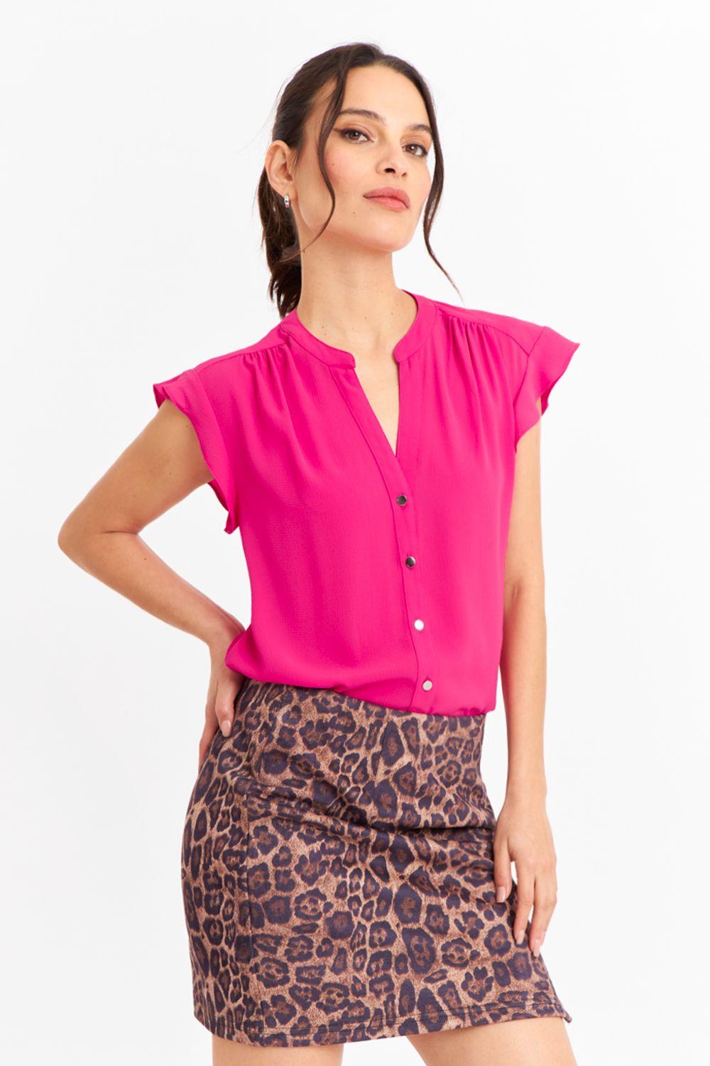 Blusa Cuello Mao Botones Fucsia Nicopoly-0