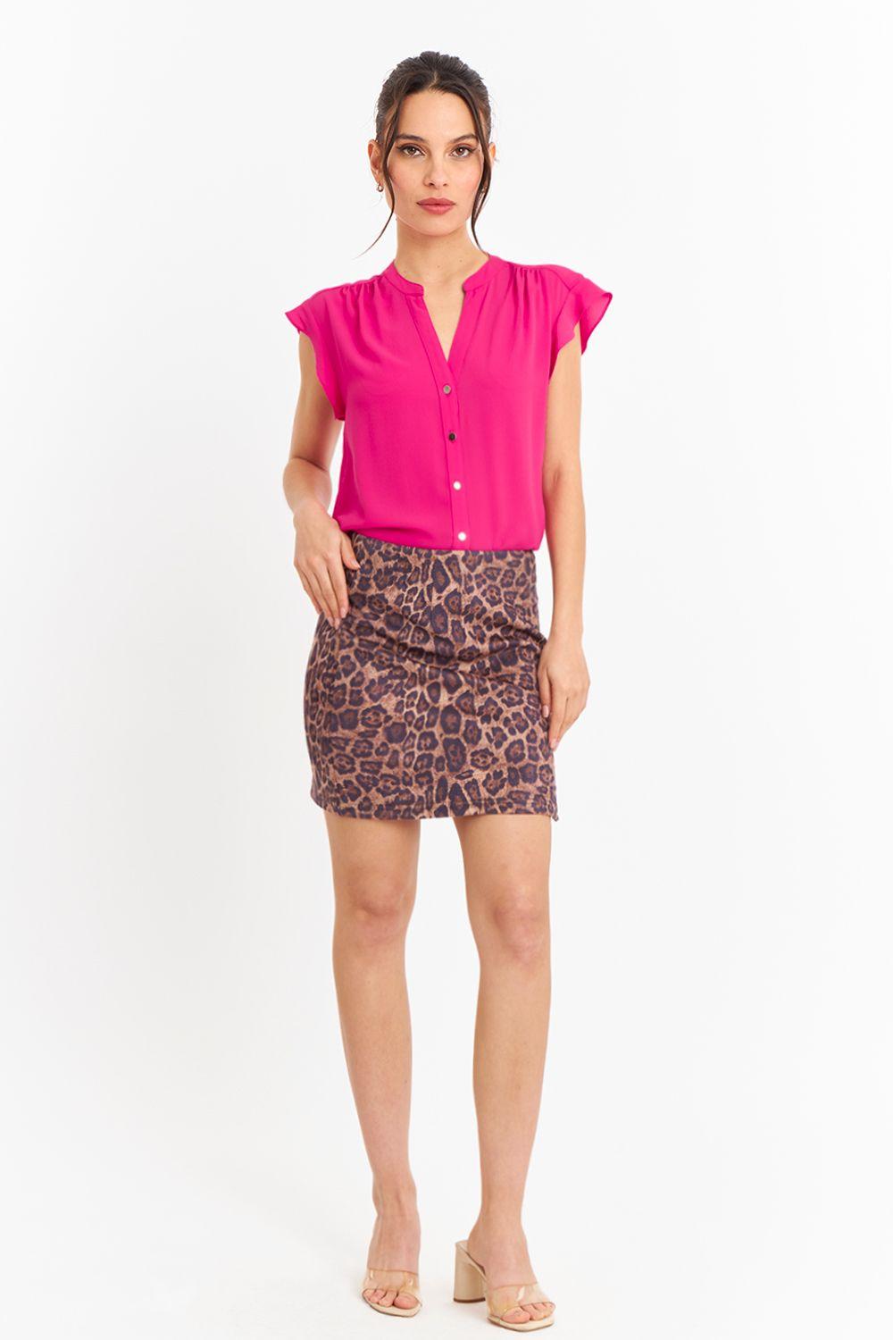 Blusa Cuello Mao Botones Fucsia Nicopoly-1