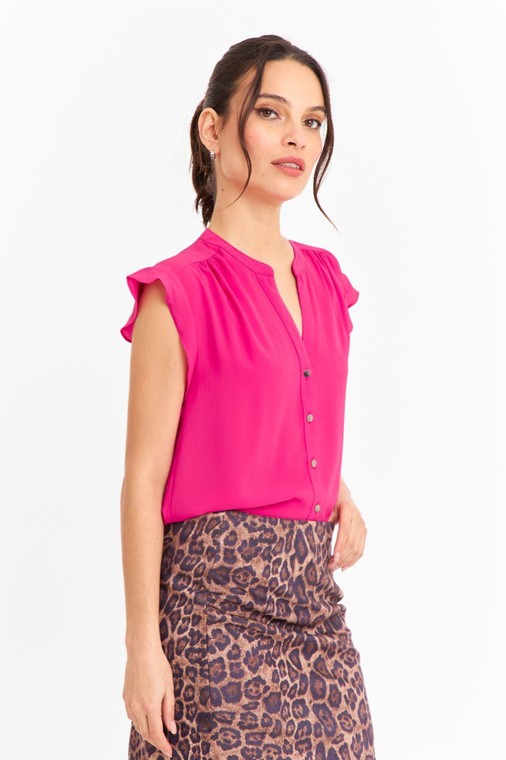 Blusa Cuello Mao Botones Fucsia Nicopoly-2