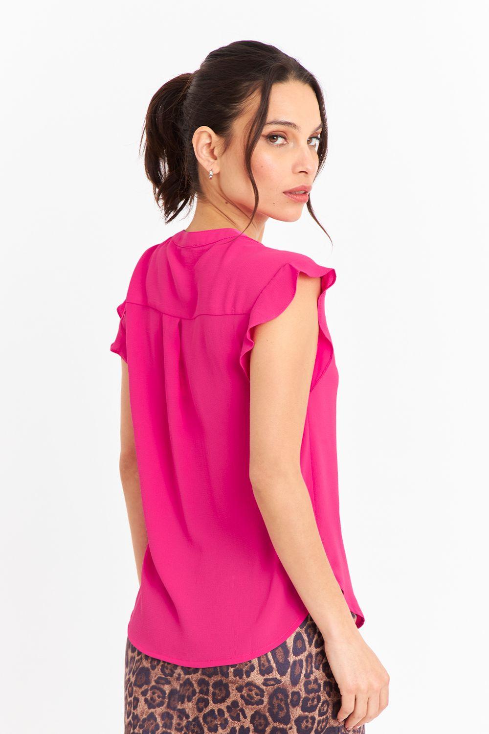 Blusa Cuello Mao Botones Fucsia Nicopoly-3