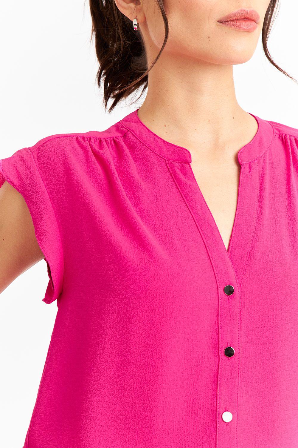 Blusa Cuello Mao Botones Fucsia Nicopoly-5