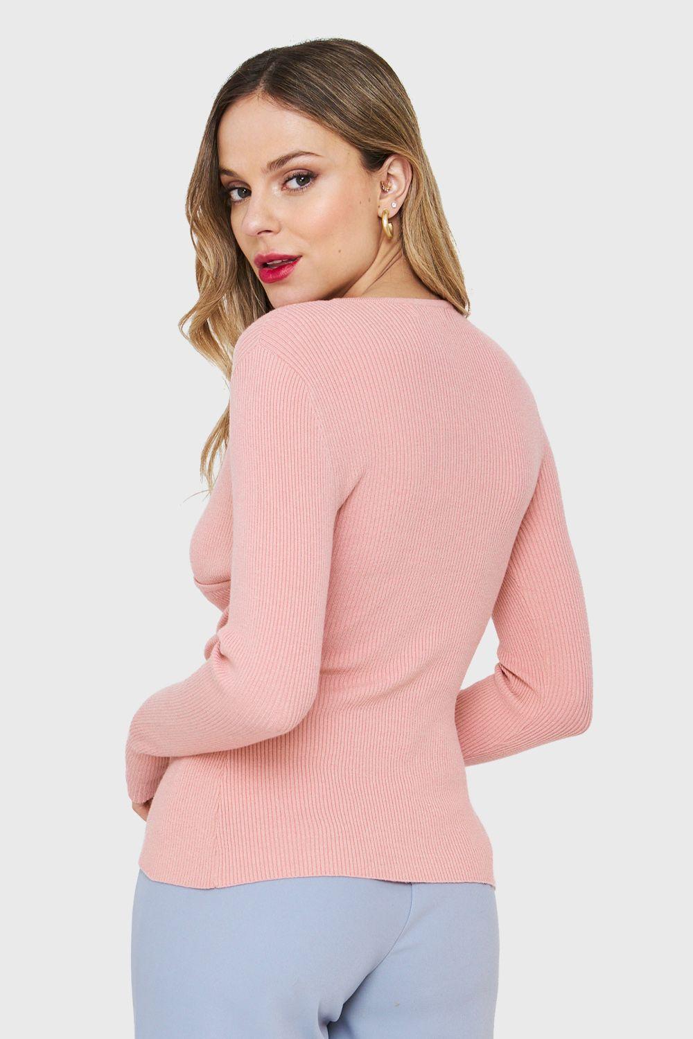 Polera Canalé Botones Decorativos Rosa Nicopoly-3