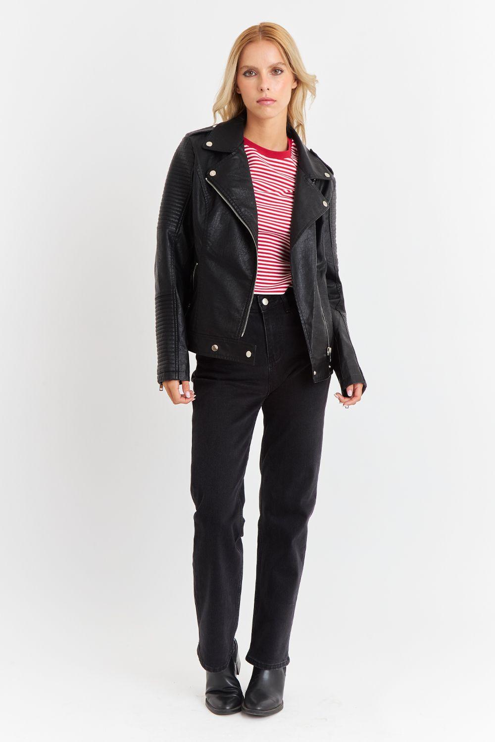 Chaqueta Ecocuero Tipo Biker Negro Nicopoly-1