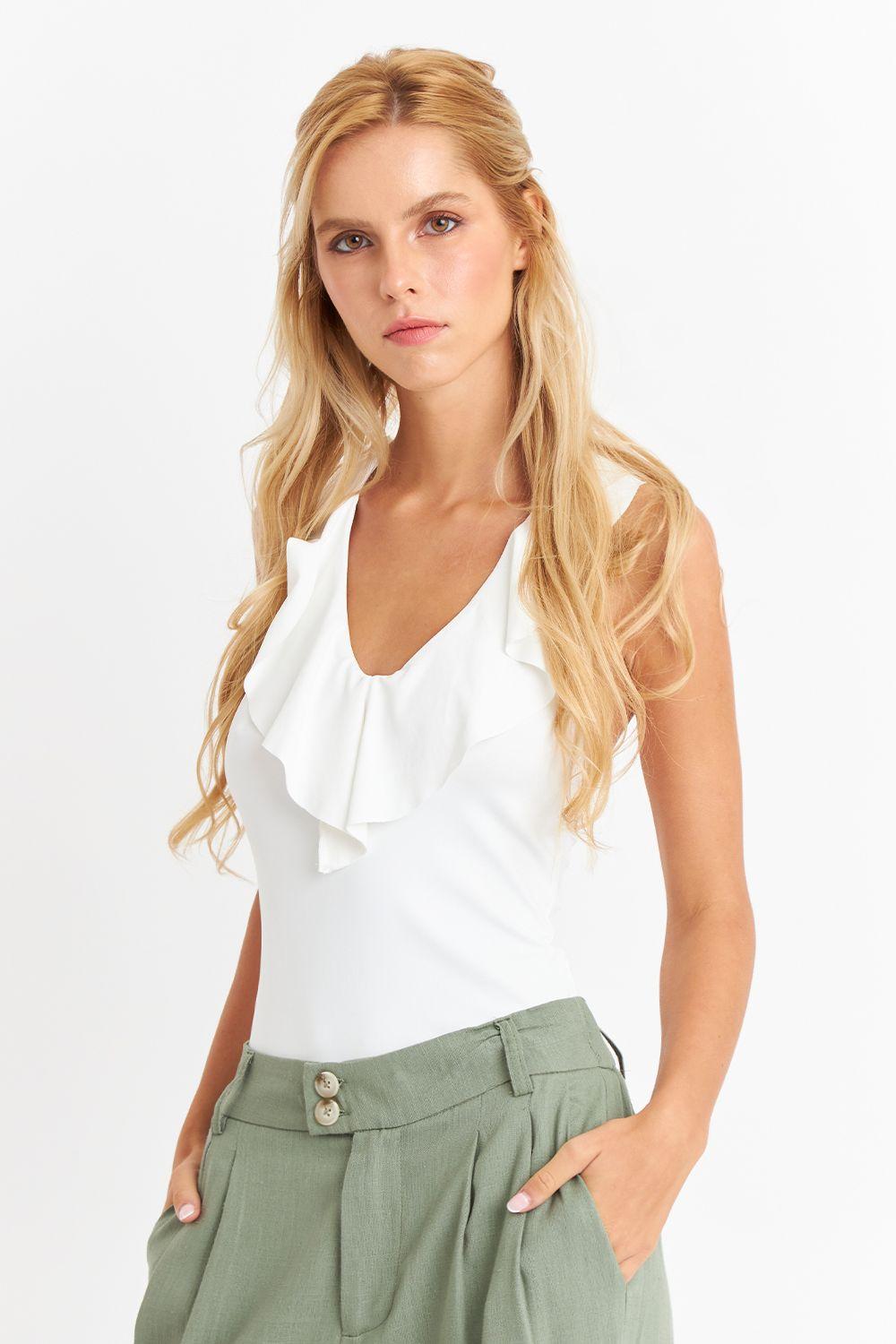 Body Escote Volantes Blanco Nicopoly-4