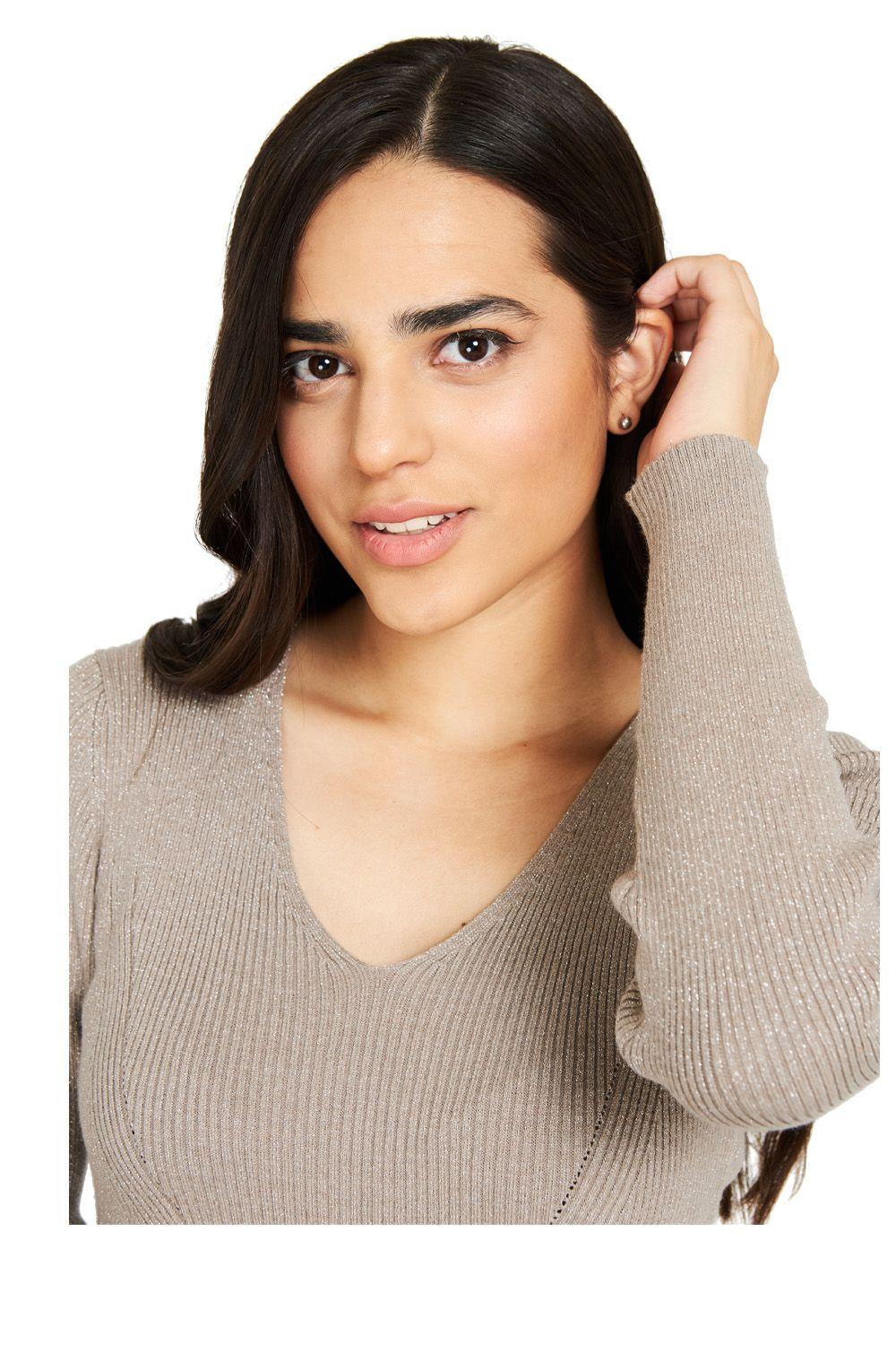 Vestido Brillos Taupe Nicopoly-4