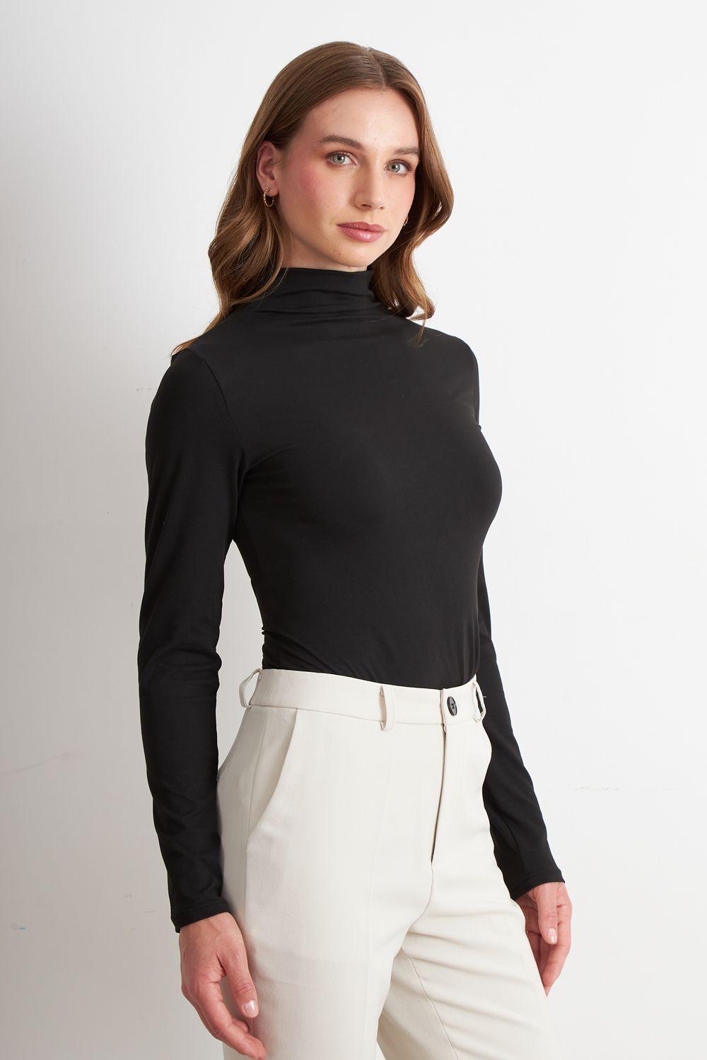 Polera Manga Larga Cuello Alto Negro Nicopoly-2