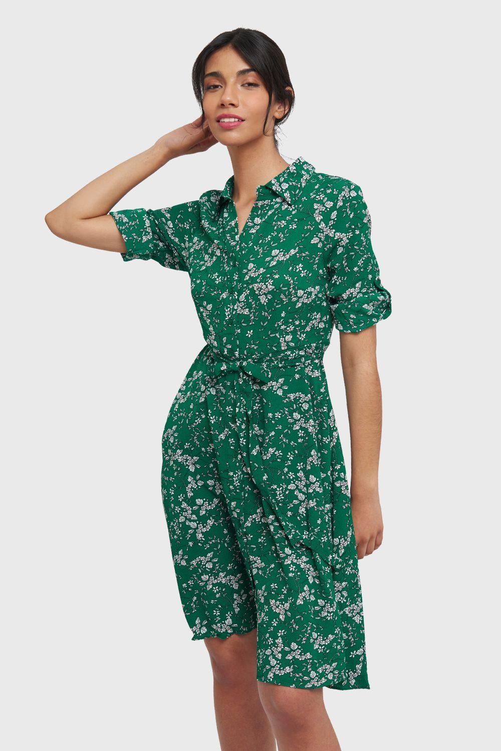 Vestido Midi Manga 3/4 Verde Nicopoly-4