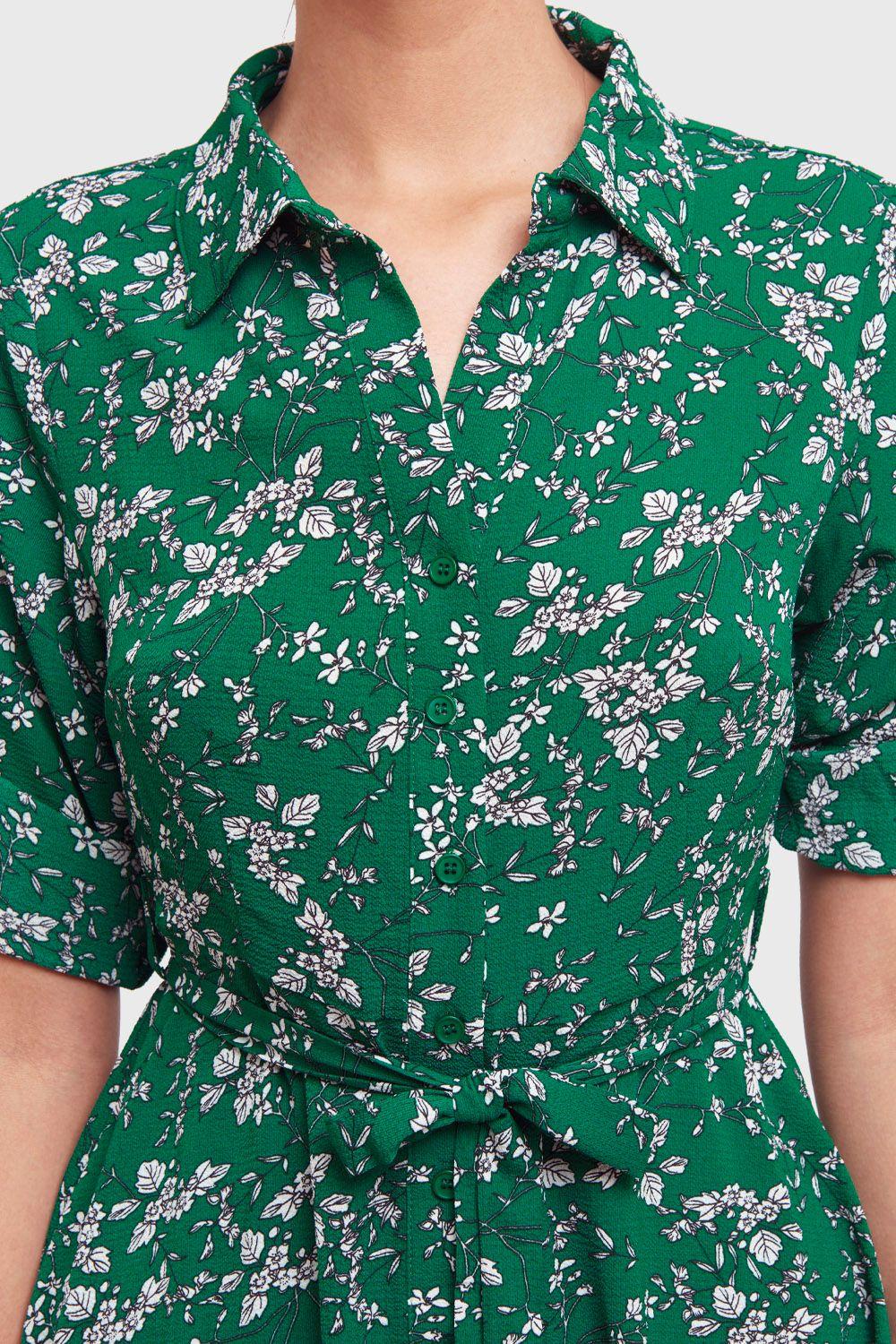 Vestido Midi Manga 3/4 Verde Nicopoly-5