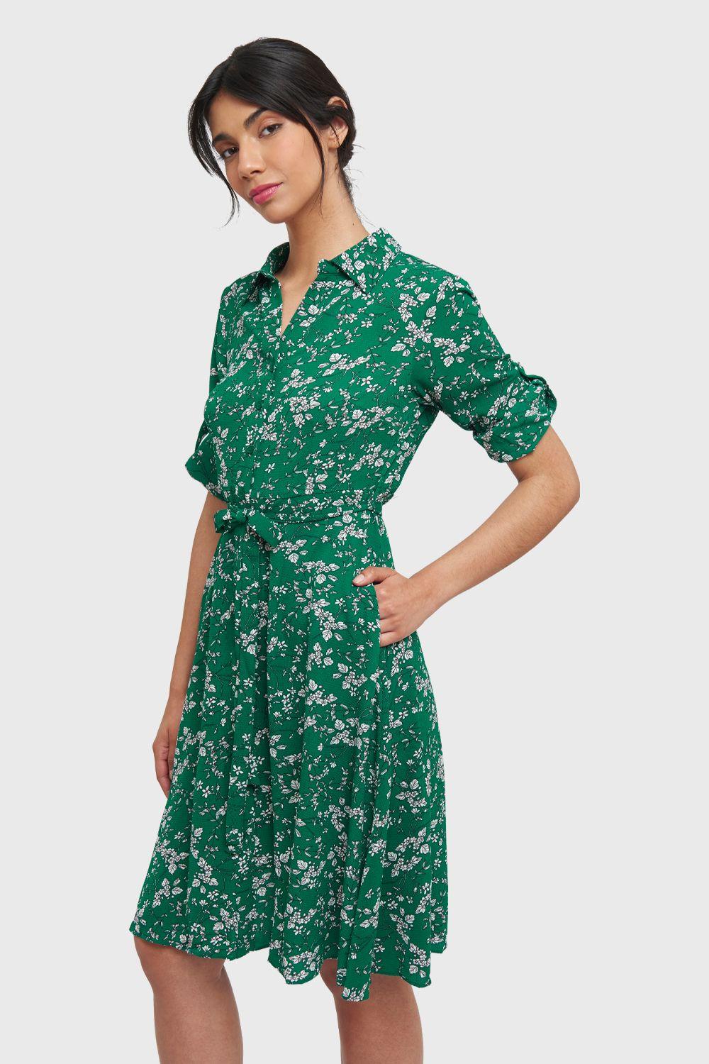 Vestido Midi Manga 3/4 Verde Nicopoly-2