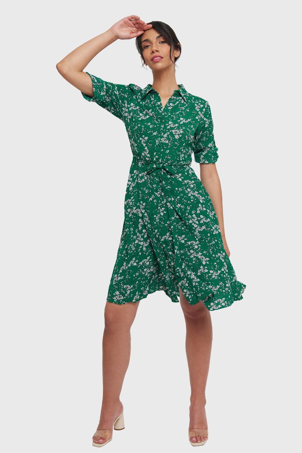 Vestido Midi Manga 3/4 Verde Nicopoly-1