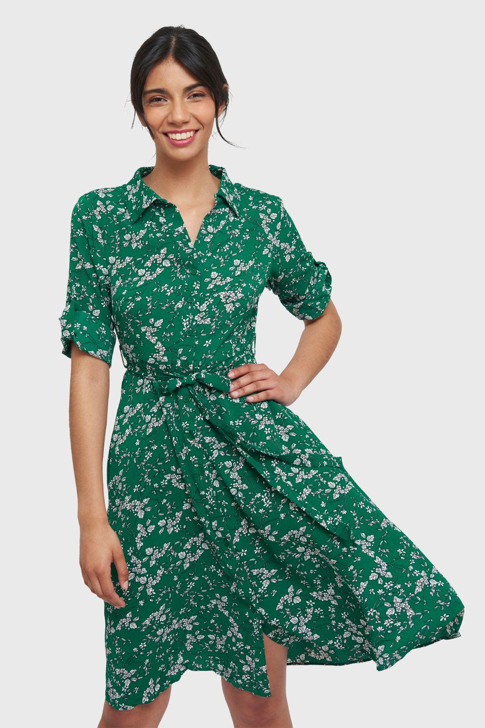 Vestido Midi Manga 3/4 Verde Nicopoly-0
