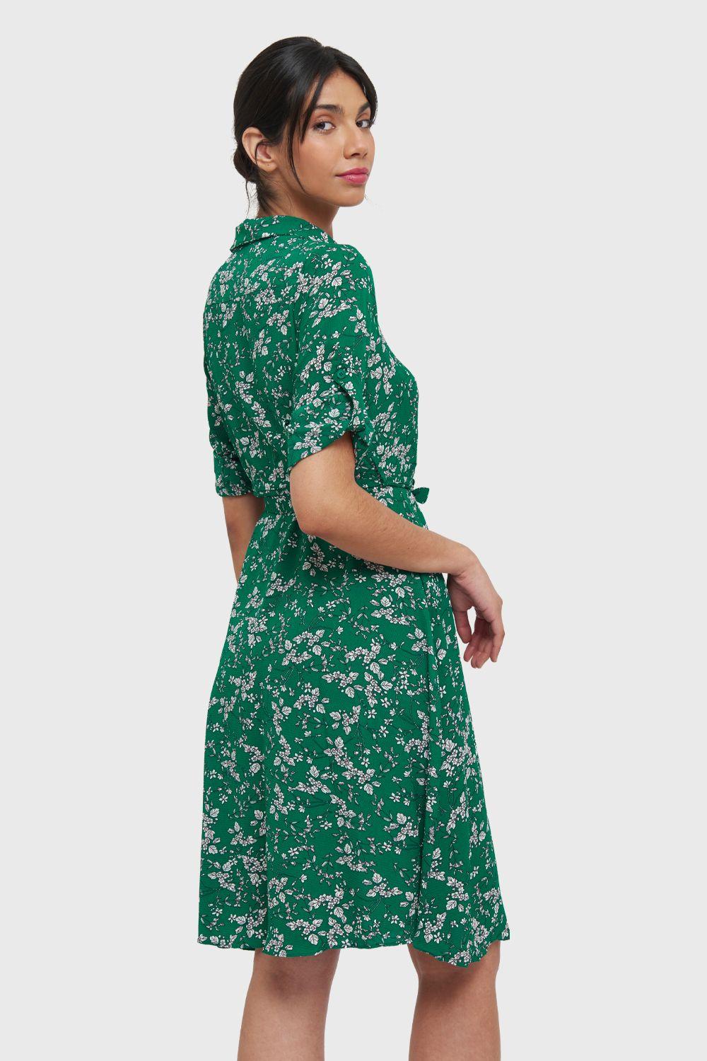 Vestido Midi Manga 3/4 Verde Nicopoly-3