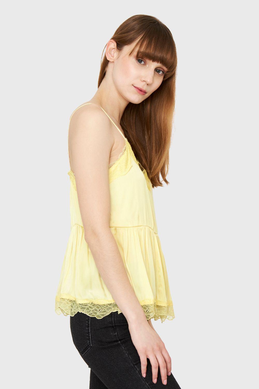 Top Tipo Satín Peplum Amarillo Nicopoly-2