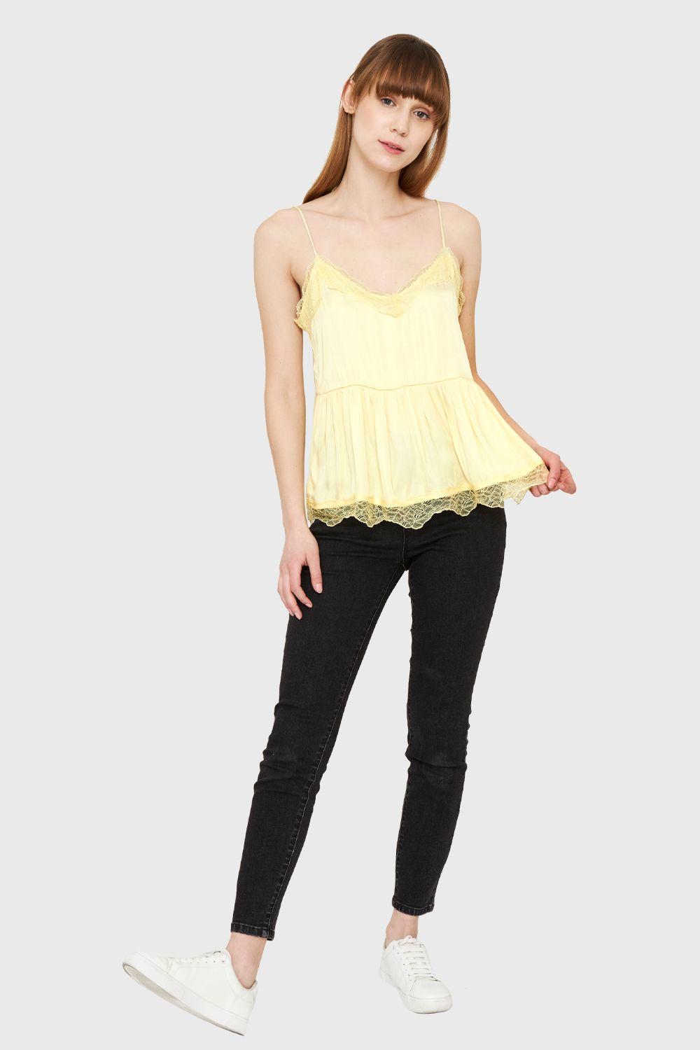Top Tipo Satín Peplum Amarillo Nicopoly-1