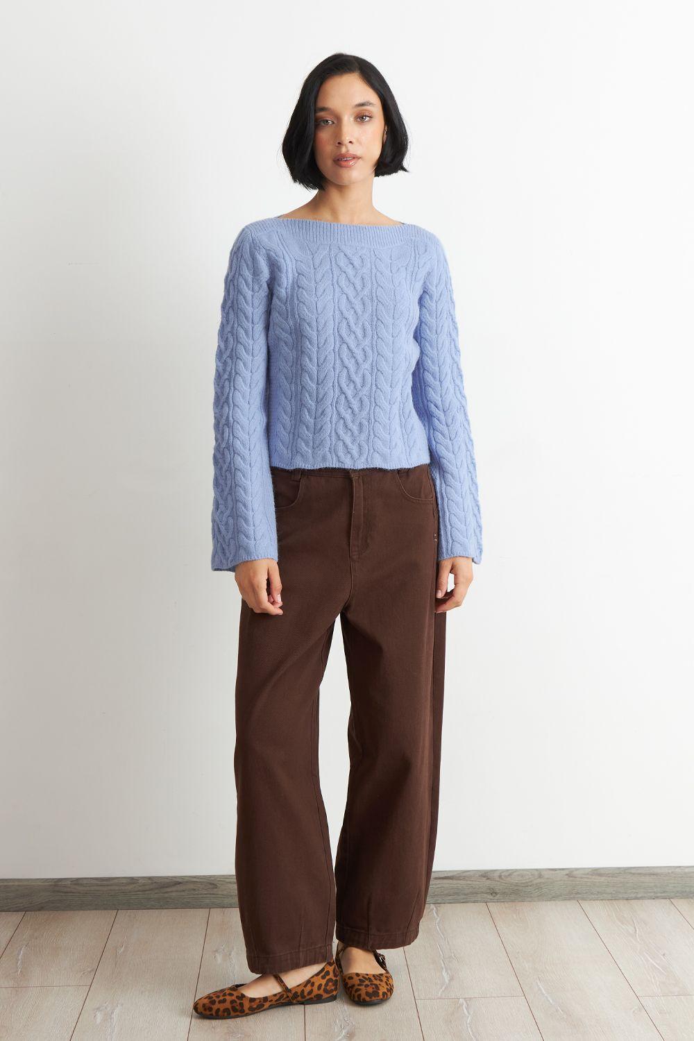 Sweater con Patrón Trenzado Celeste Nicopoly-1