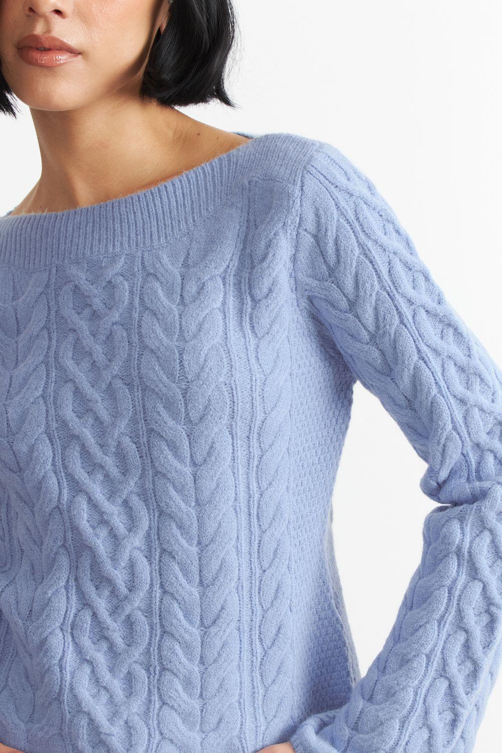 Sweater con Patrón Trenzado Celeste Nicopoly-5