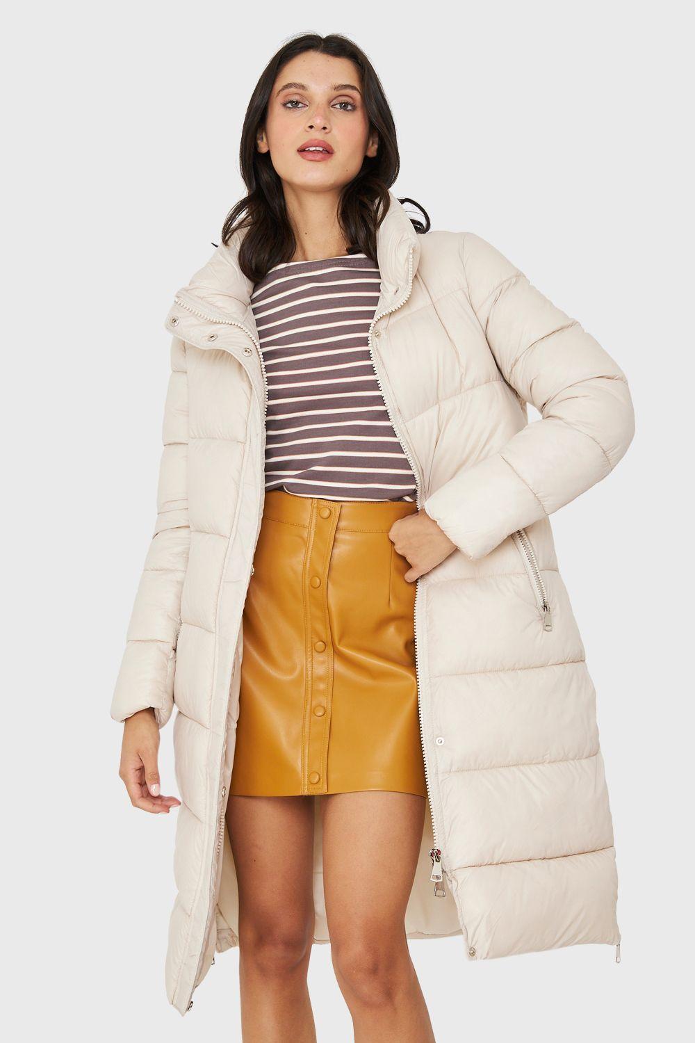 Parka Larga Acolchada Cuello Alto Blanco Invierno Nicopoly-0