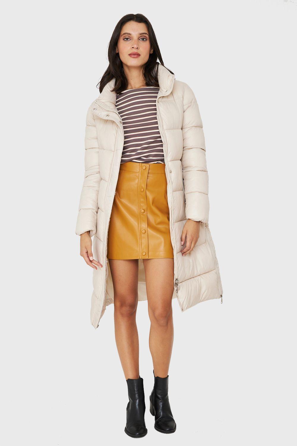 Parka Larga Acolchada Cuello Alto Blanco Invierno Nicopoly-1