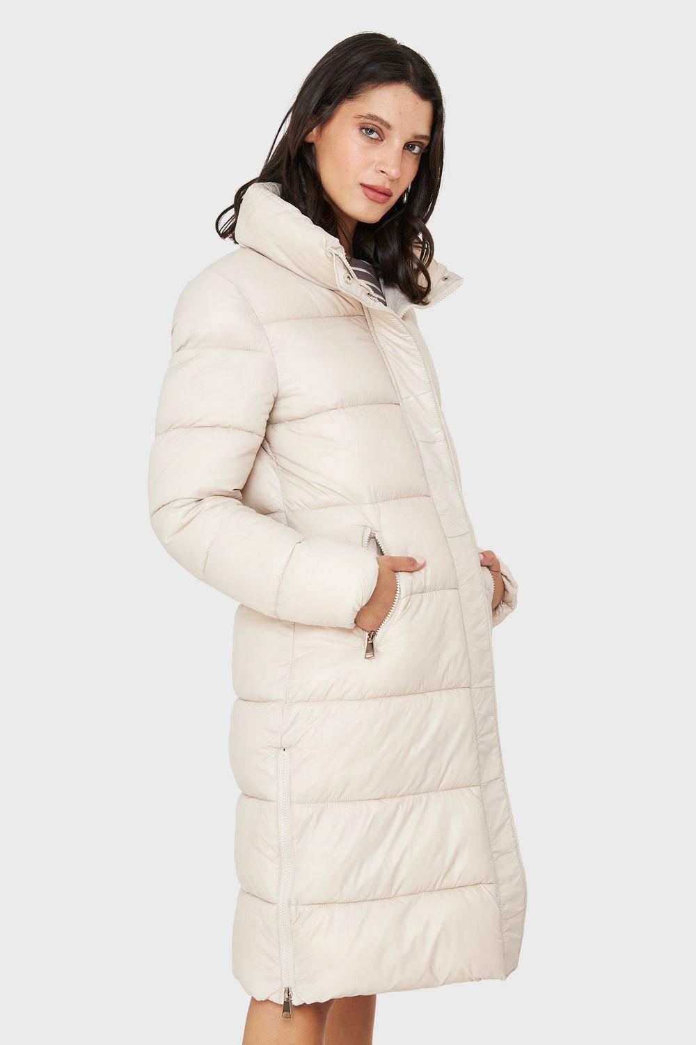 Parka Larga Acolchada Cuello Alto Blanco Invierno Nicopoly-2