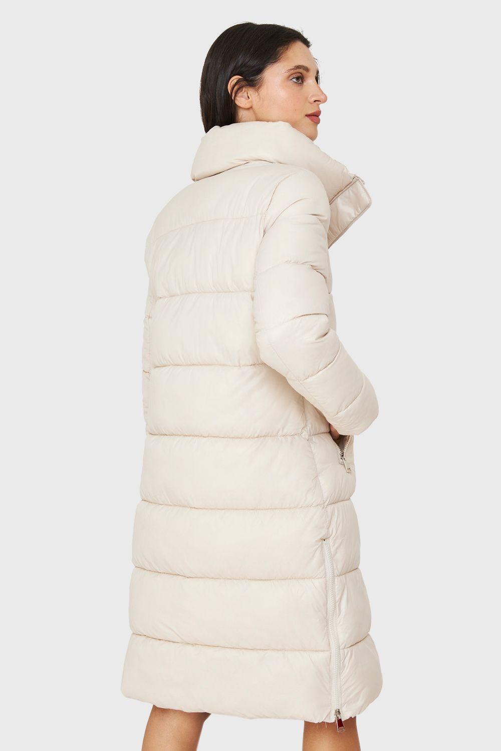 Parka Larga Acolchada Cuello Alto Blanco Invierno Nicopoly-3