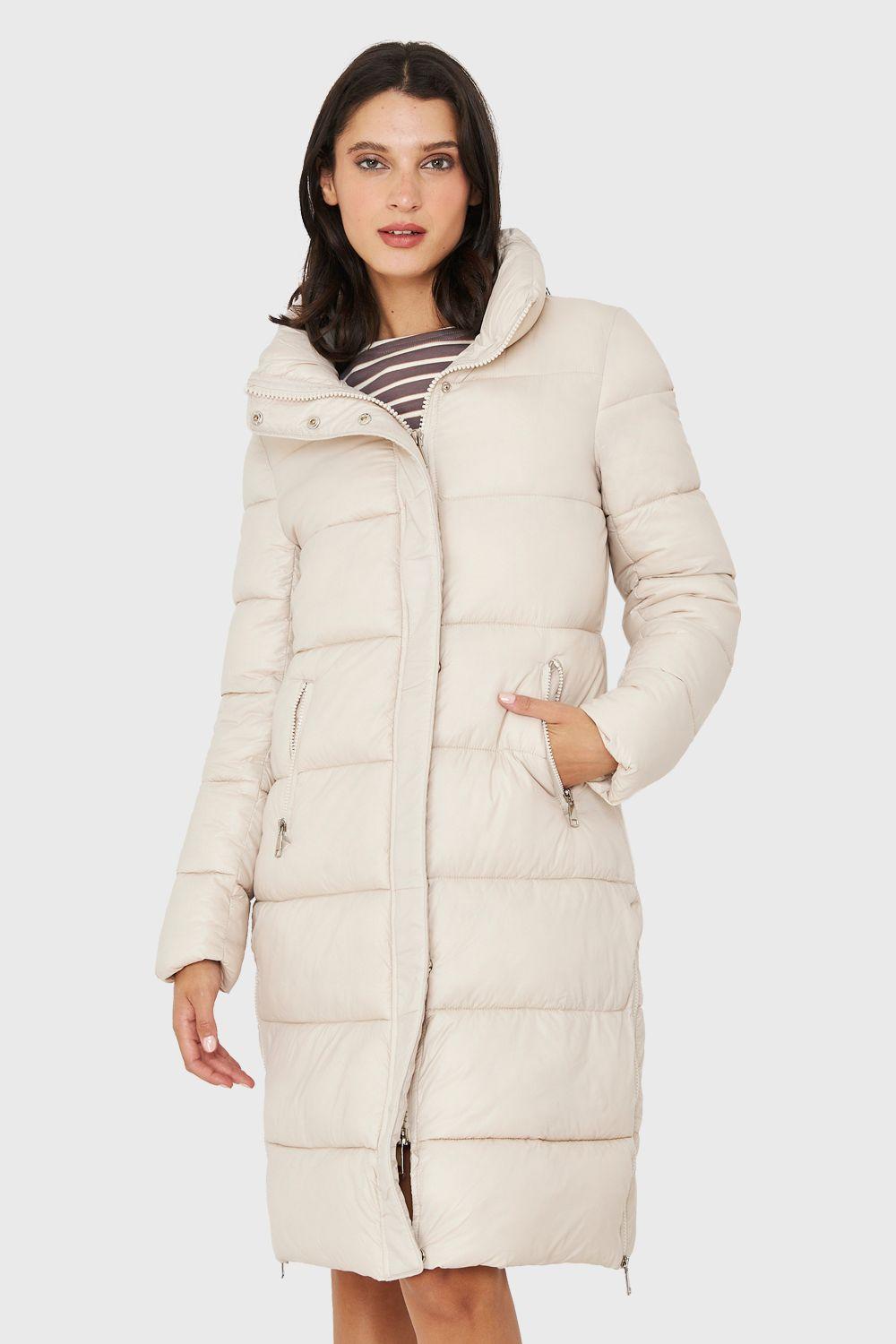 Parka Larga Acolchada Cuello Alto Blanco Invierno Nicopoly-4