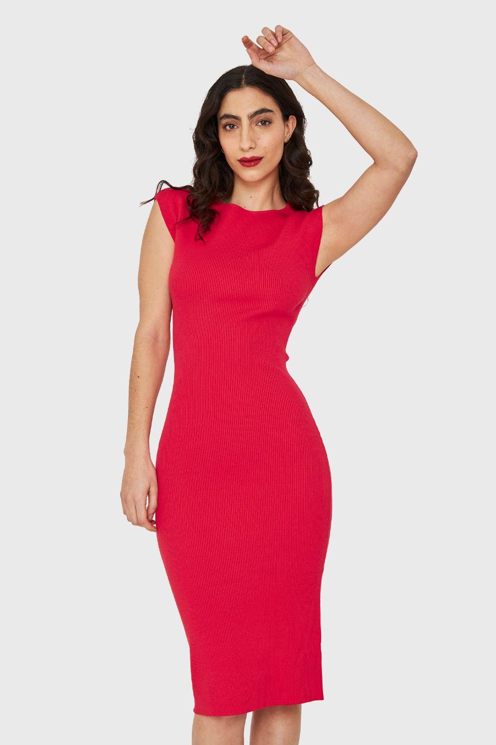Vestido Básico Acanalado Rojo Nicopoly-0